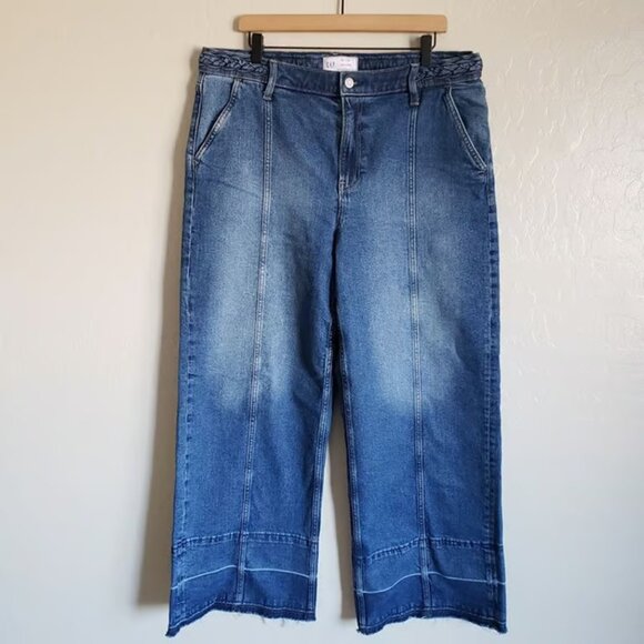 Gap Denim - Gap High Rise Stride Braided Denim Wide Leg Jeans Medium Indigo Size16 Regular
